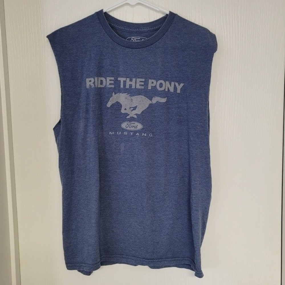 mens blue ford mustang sleeve cutoff shirt